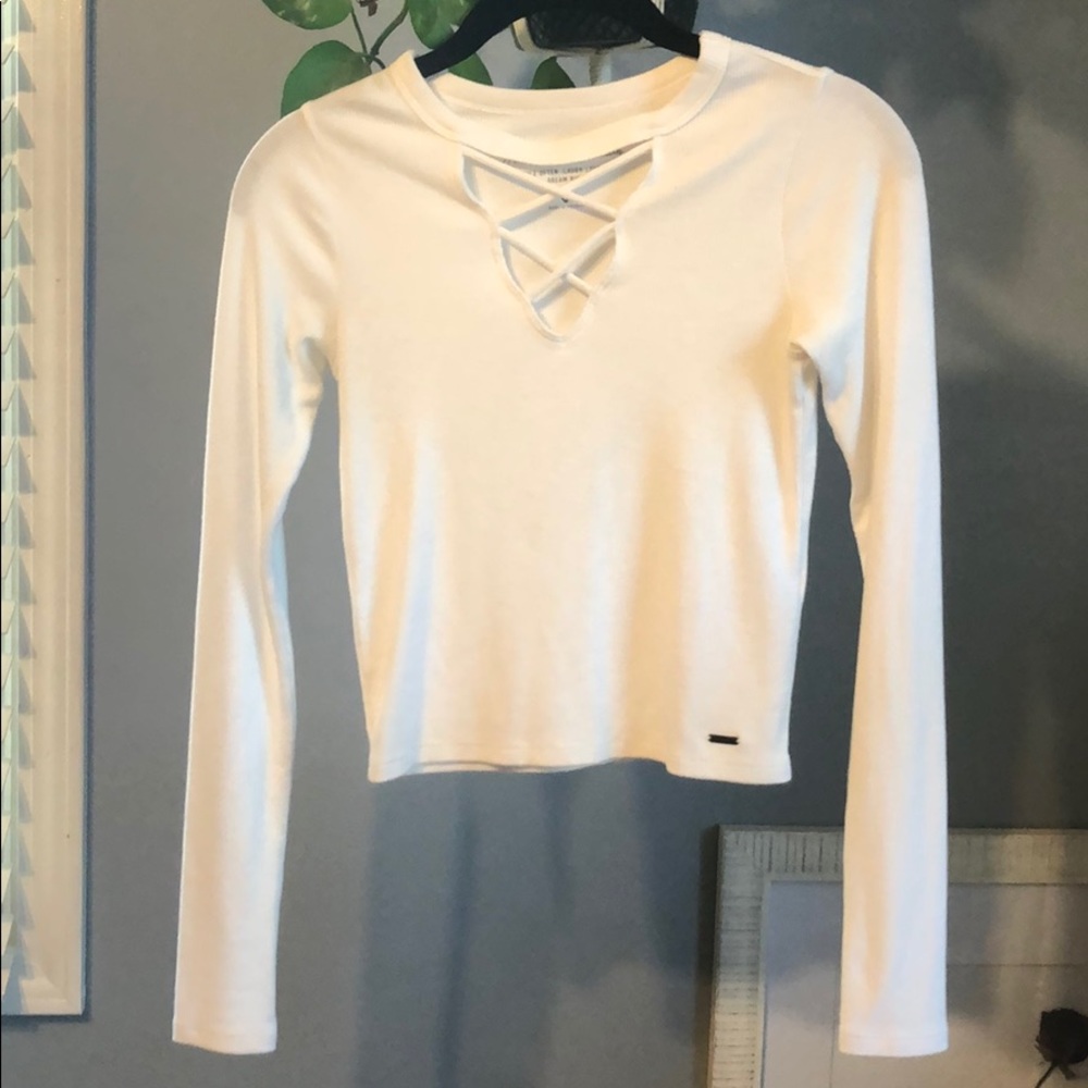 Hollister White Criss Cross V Neck Top XXS